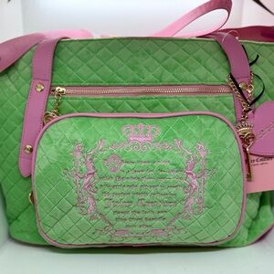 Juicy Couture Tale Quilted Green and Pink Weekender Bag